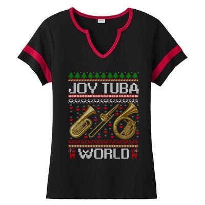 Joy Tuba World Music Lover Xmas Ugly Tuba Christmas Cool Gift Ladies Halftime Notch Neck Tee