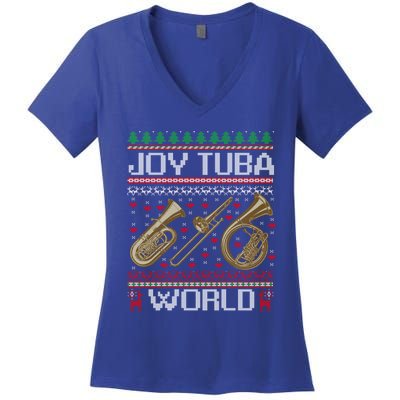 Joy Tuba World Music Lover Xmas Ugly Tuba Christmas Cool Gift Women's V-Neck T-Shirt