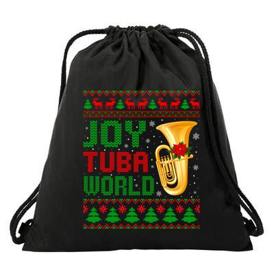 Joy Tuba World Xmas Music Lover Ugly Christmas Sweater Funny Gift Drawstring Bag