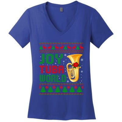 Joy Tuba World Xmas Music Lover Ugly Christmas Sweater Funny Gift Women's V-Neck T-Shirt