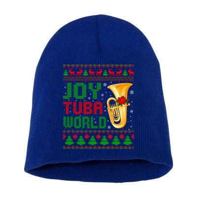 Joy Tuba World Xmas Music Lover Ugly Christmas Sweater Funny Gift Short Acrylic Beanie