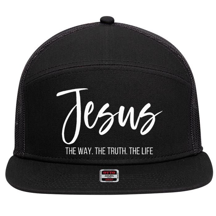 Jesus The Way The Truth The Life Christian Religious 7 Panel Mesh Trucker Snapback Hat