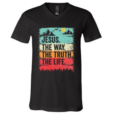 Jesus The Way Truth Life Christian Worship V-Neck T-Shirt