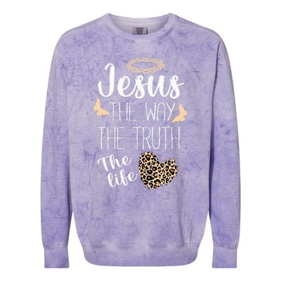 Jesus The Way Truth Life Women Christian Leopard Colorblast Crewneck Sweatshirt