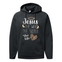 Jesus The Way Truth Life Women Christian Leopard Performance Fleece Hoodie