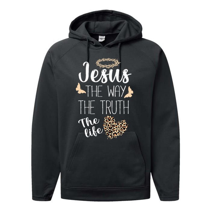 Jesus The Way Truth Life Women Christian Leopard Performance Fleece Hoodie