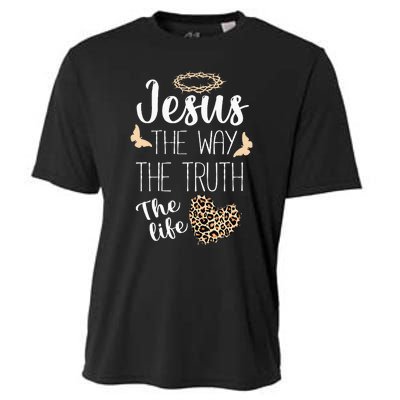 Jesus The Way Truth Life Women Christian Leopard Cooling Performance Crew T-Shirt