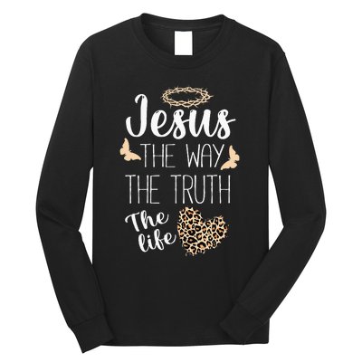 Jesus The Way Truth Life Women Christian Leopard Long Sleeve Shirt