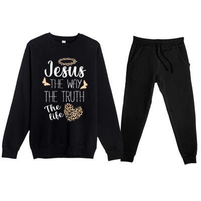 Jesus The Way Truth Life Women Christian Leopard Premium Crewneck Sweatsuit Set