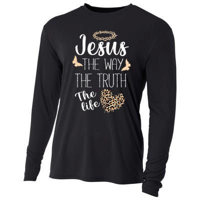 Jesus The Way Truth Life Women Christian Leopard Cooling Performance Long Sleeve Crew