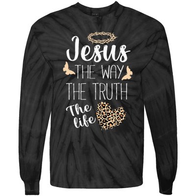 Jesus The Way Truth Life Women Christian Leopard Tie-Dye Long Sleeve Shirt