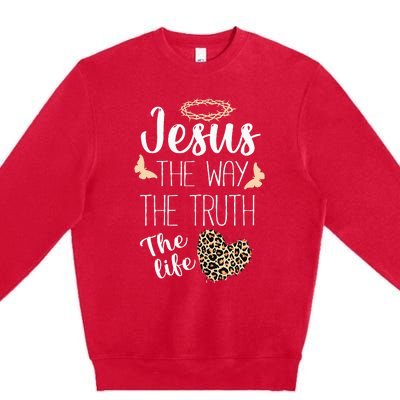 Jesus The Way Truth Life Women Christian Leopard Premium Crewneck Sweatshirt