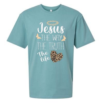 Jesus The Way Truth Life Women Christian Leopard Sueded Cloud Jersey T-Shirt