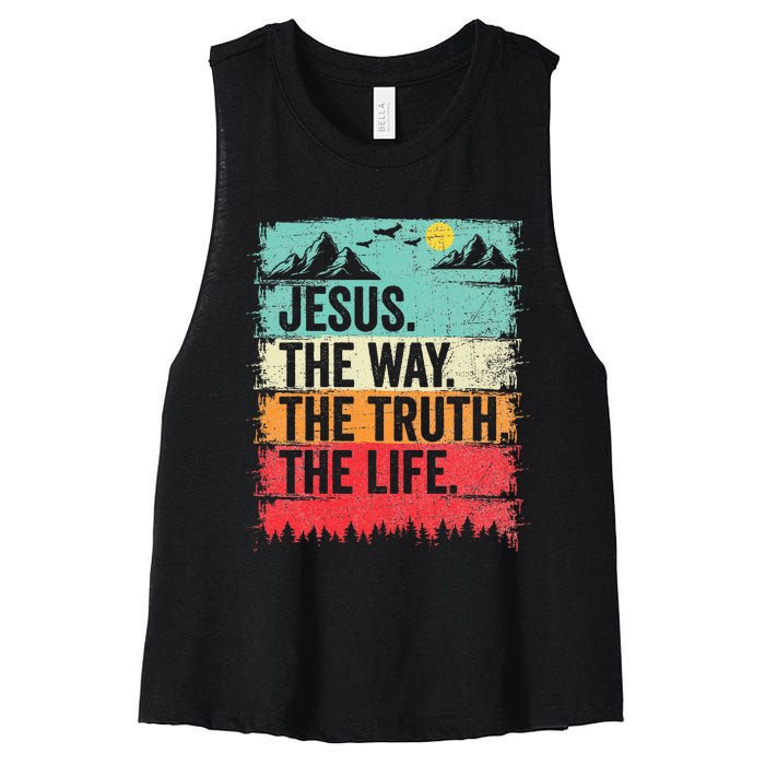 Jesus The Way Truth Life Christian Worship Women's Racerback Cropped Tank