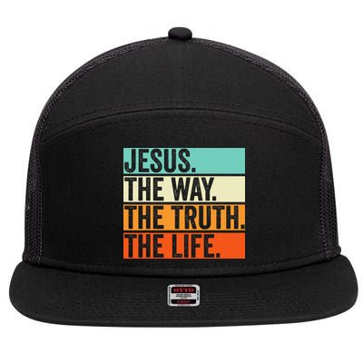 Jesus The Way Truth Life Bible Verse Christian Worship 7 Panel Mesh Trucker Snapback Hat