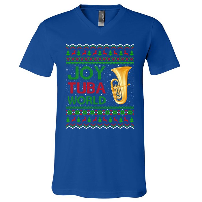 Joy Tuba World Music Lover Xmas Gift Ugly Tuba Christmas Gift V-Neck T-Shirt