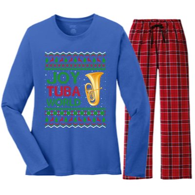 Joy Tuba World Music Lover Xmas Gift Ugly Tuba Christmas Gift Women's Long Sleeve Flannel Pajama Set 