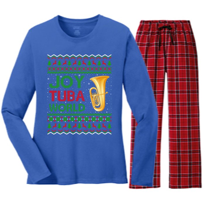 Joy Tuba World Music Lover Xmas Gift Ugly Tuba Christmas Gift Women's Long Sleeve Flannel Pajama Set 