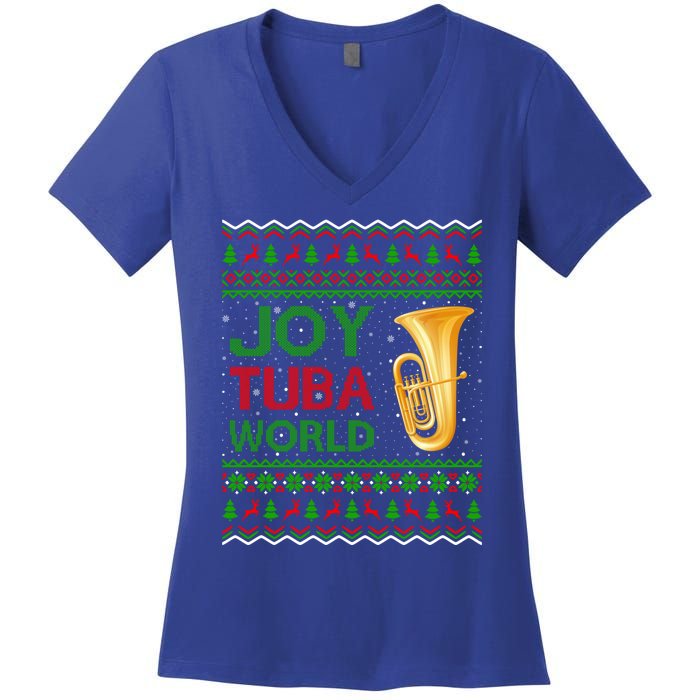 Joy Tuba World Music Lover Xmas Gift Ugly Tuba Christmas Gift Women's V-Neck T-Shirt