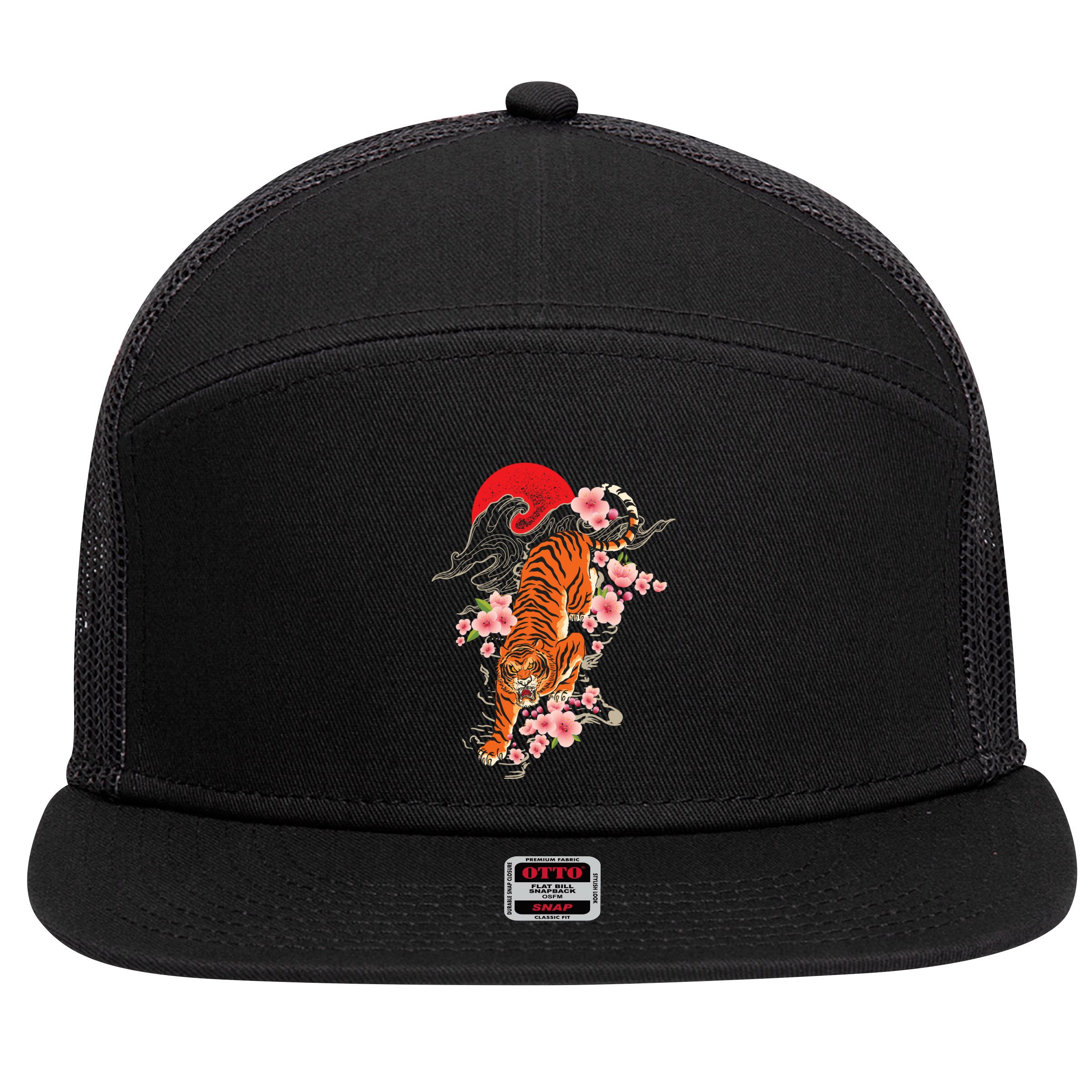 Japanese Tiger Zoologist Wild Animal Zoo Lover Safari 7 Panel Mesh Trucker Snapback Hat