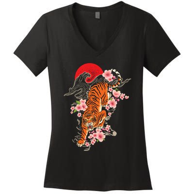 Japanese Tiger Zoologist Wild Animal Zoo Lover Safari Women's V-Neck T-Shirt