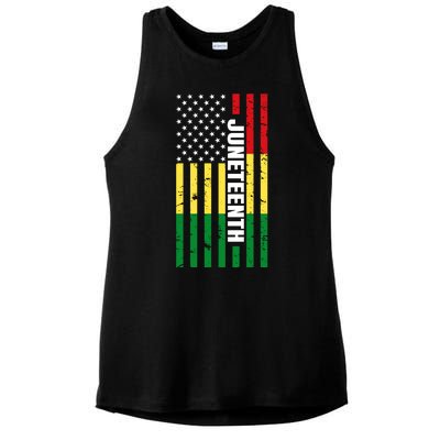 Juneteenth USA Black History Month Flag Ladies PosiCharge Tri-Blend Wicking Tank