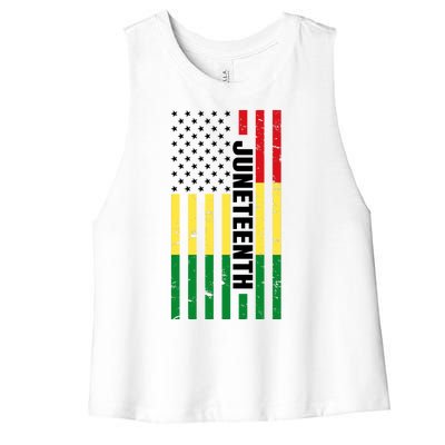 Juneteenth USA Black History Month Flag Women's Racerback Cropped Tank