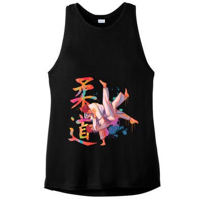 Judo Martial Arts Watercolor Ladies PosiCharge Tri-Blend Wicking Tank
