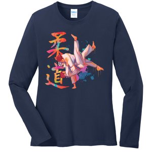 Judo Martial Arts Watercolor Ladies Long Sleeve Shirt