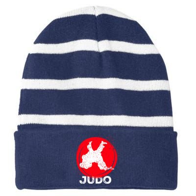 JUDO Olympic Sports Stylized Distressed Striped Beanie with Solid Band