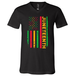 Juneteenth USA Flag Black History Day Afro American V-Neck T-Shirt