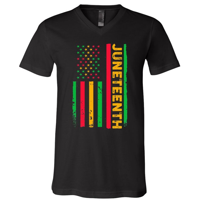 Juneteenth USA Flag Black History Day Afro American V-Neck T-Shirt