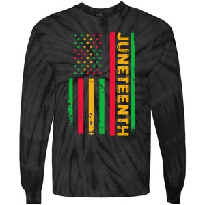 Juneteenth USA Flag Black History Day Afro American Tie-Dye Long Sleeve Shirt