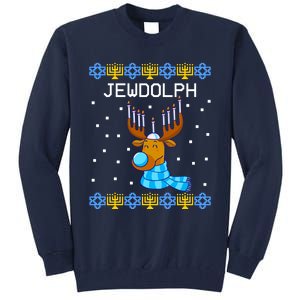 Jewdolph Ugly Hanukkah Sweater Reindeerorah Chanukah Tall Sweatshirt