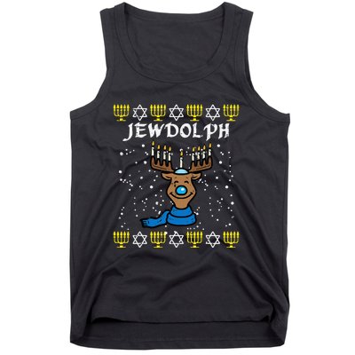 Jewdolph Ugly Hanukkah Reindeer Funny Chanukah  Tank Top