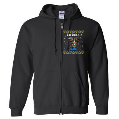 Jewdolph Ugly Hanukkah Reindeer Funny Chanukah  Full Zip Hoodie