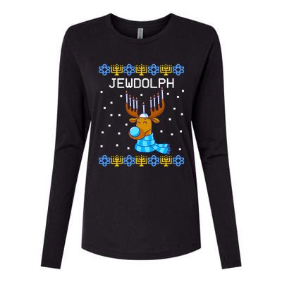 Jewdolph Ugly Hanukkah Sweater Reindeerorah Chanukah Womens Cotton Relaxed Long Sleeve T-Shirt