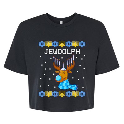 Jewdolph Ugly Hanukkah Sweater Reindeerorah Chanukah Bella+Canvas Jersey Crop Tee