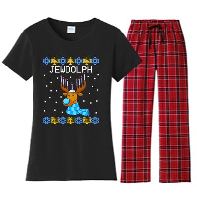 Jewdolph Ugly Hanukkah Sweater Reindeerorah Chanukah Women's Flannel Pajama Set