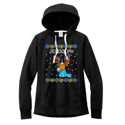 Jewdolph Ugly Hanukkah Sweater Reindeerorah Chanukah Women's Fleece Hoodie