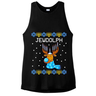 Jewdolph Ugly Hanukkah Sweater Reindeerorah Chanukah Ladies PosiCharge Tri-Blend Wicking Tank