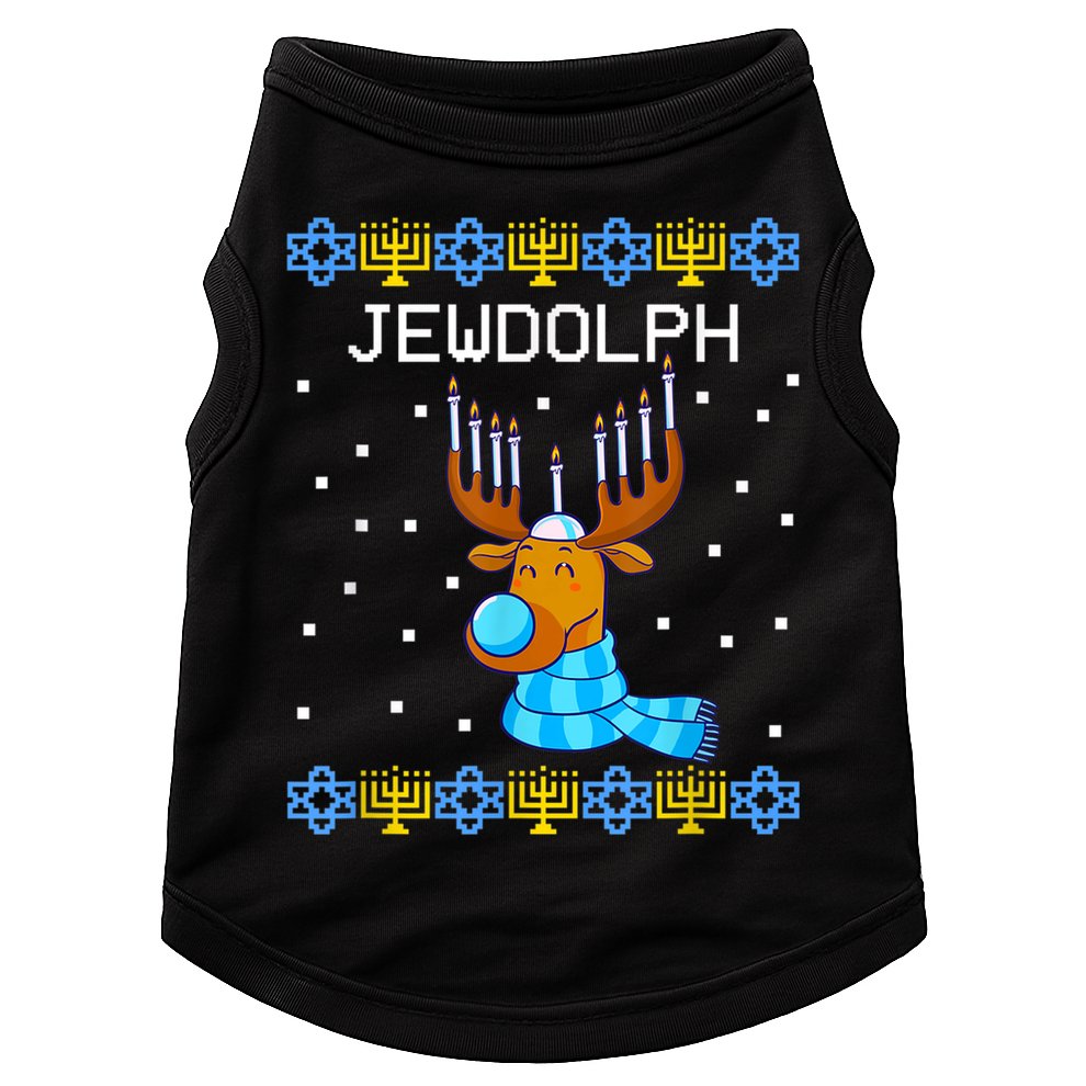 Jewdolph Ugly Hanukkah Sweater Reindeerorah Chanukah Doggie Tank