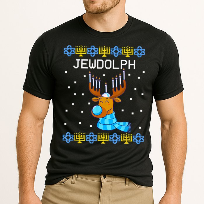 Jewdolph Ugly Hanukkah Sweater Reindeerorah Chanukah Cooling Performance Crew T-Shirt