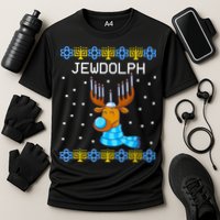 Jewdolph Ugly Hanukkah Sweater Reindeerorah Chanukah Cooling Performance Crew T-Shirt
