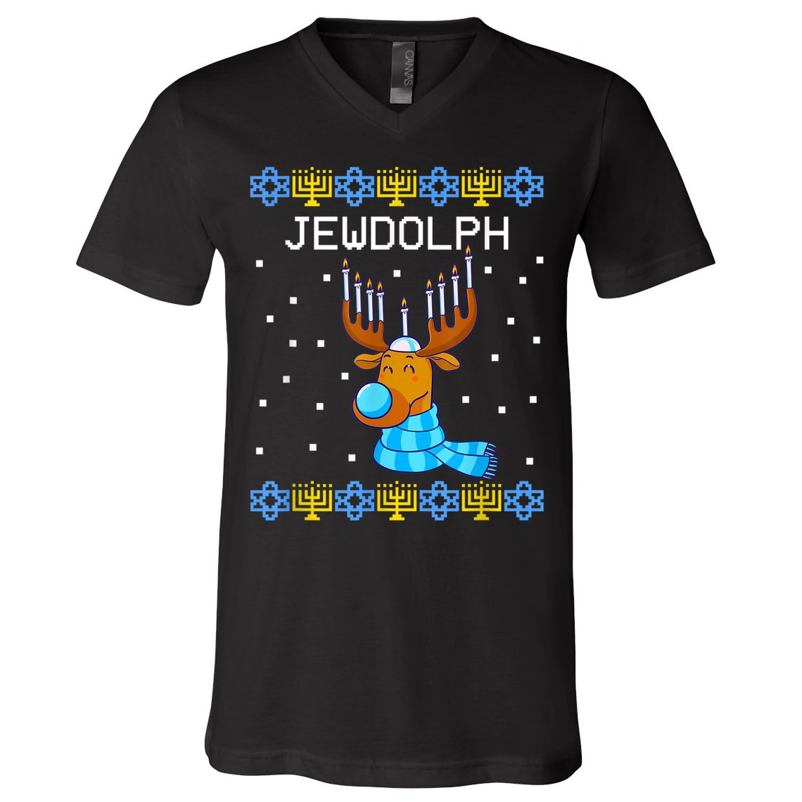 Jewdolph Ugly Hanukkah Sweater Reindeerorah Chanukah V-Neck T-Shirt
