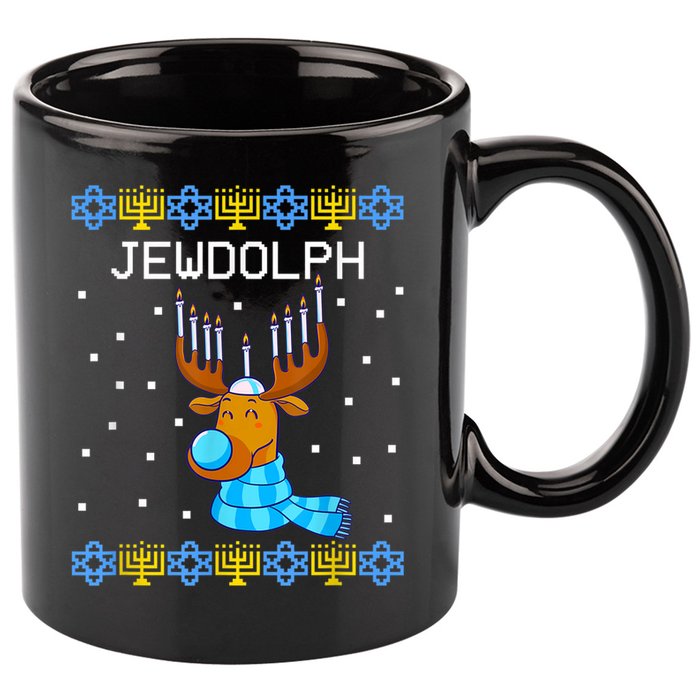 Jewdolph Ugly Hanukkah Sweater Reindeerorah Chanukah 11oz C Handle Ceramic Mug