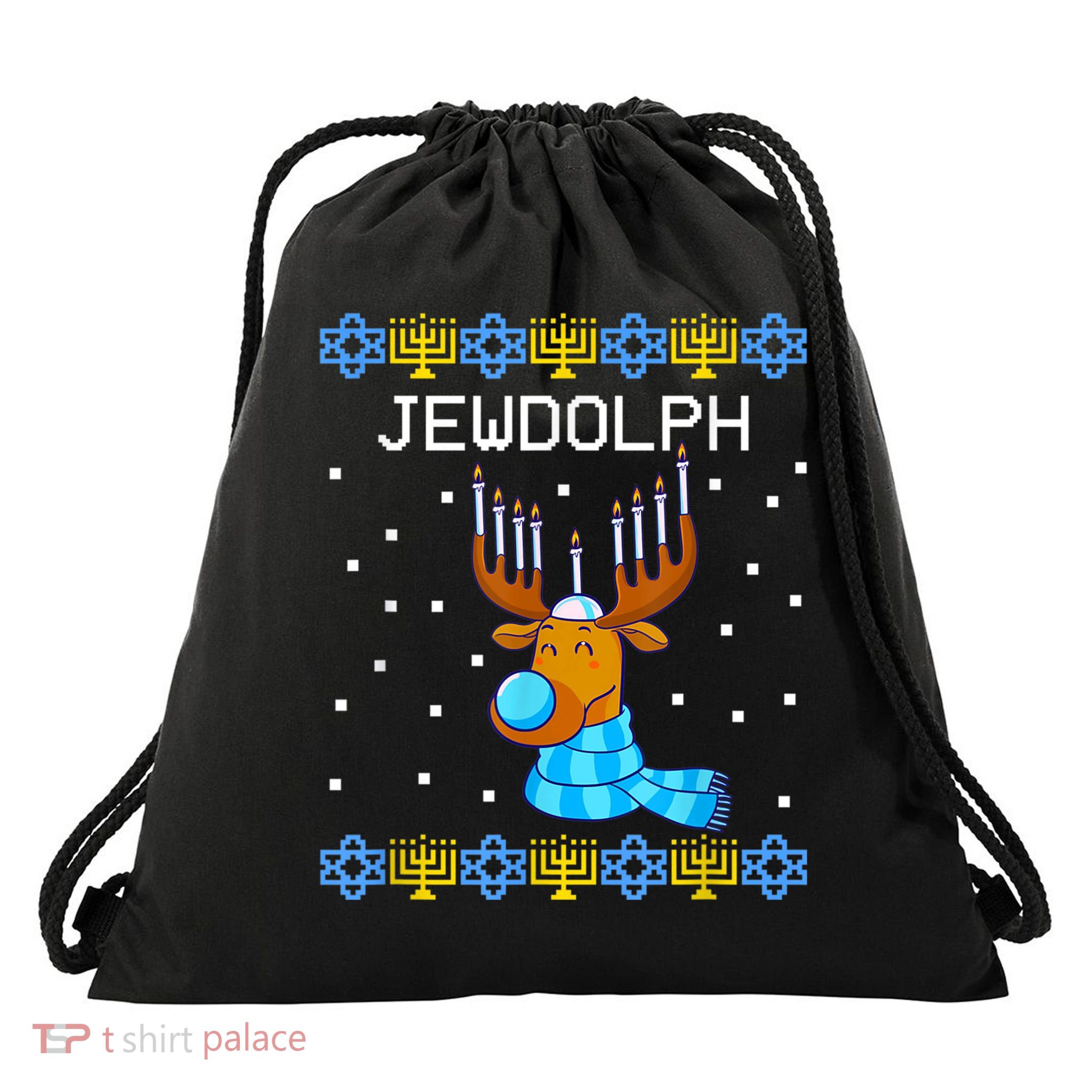 Jewdolph Ugly Hanukkah Sweater Reindeerorah Chanukah Drawstring Bag