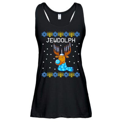 Jewdolph Ugly Hanukkah Sweater Reindeerorah Chanukah Ladies Essential Flowy Tank