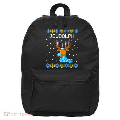 Jewdolph Ugly Hanukkah Sweater Reindeerorah Chanukah 16 in Basic Backpack