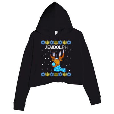 Jewdolph Ugly Hanukkah Sweater Reindeerorah Chanukah Crop Fleece Hoodie